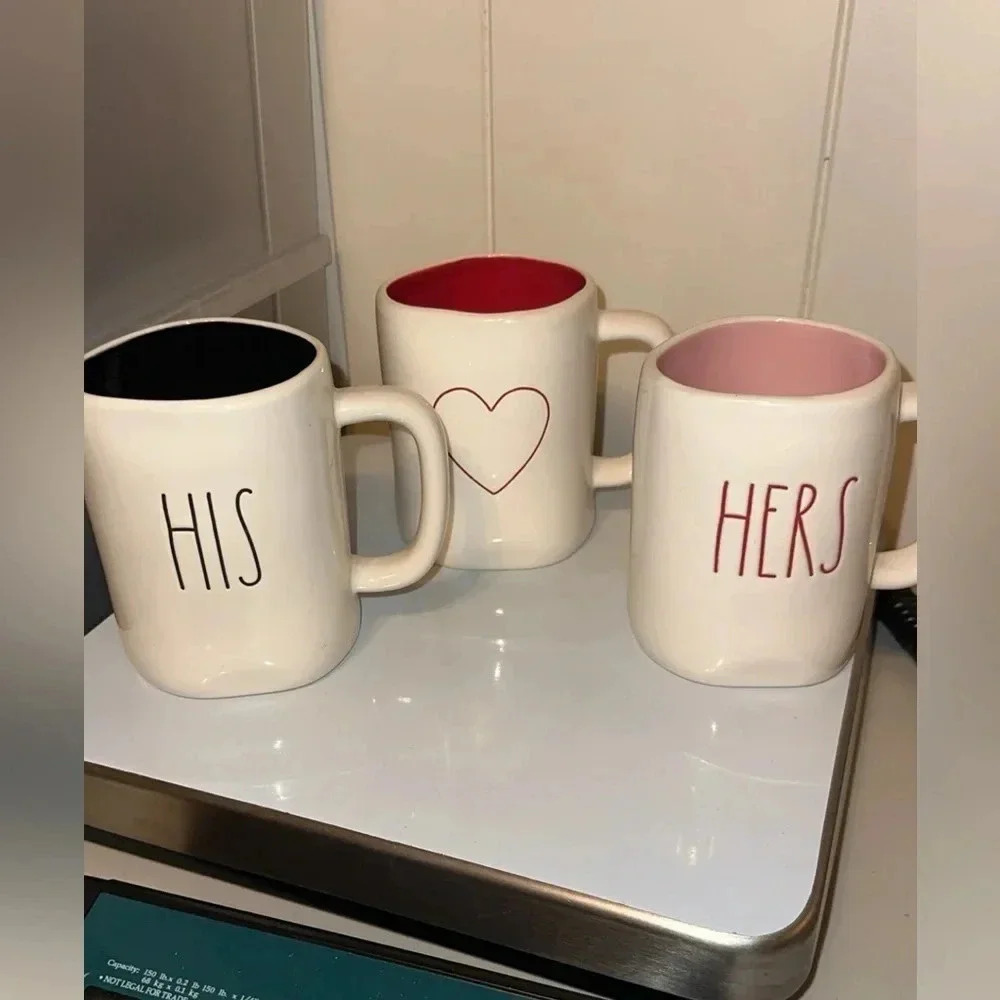 NWT BUNDLE Rae Dunn Coffee/Tea Mugs Cups 3 ct bundle (HIS HERS HEART) valentines